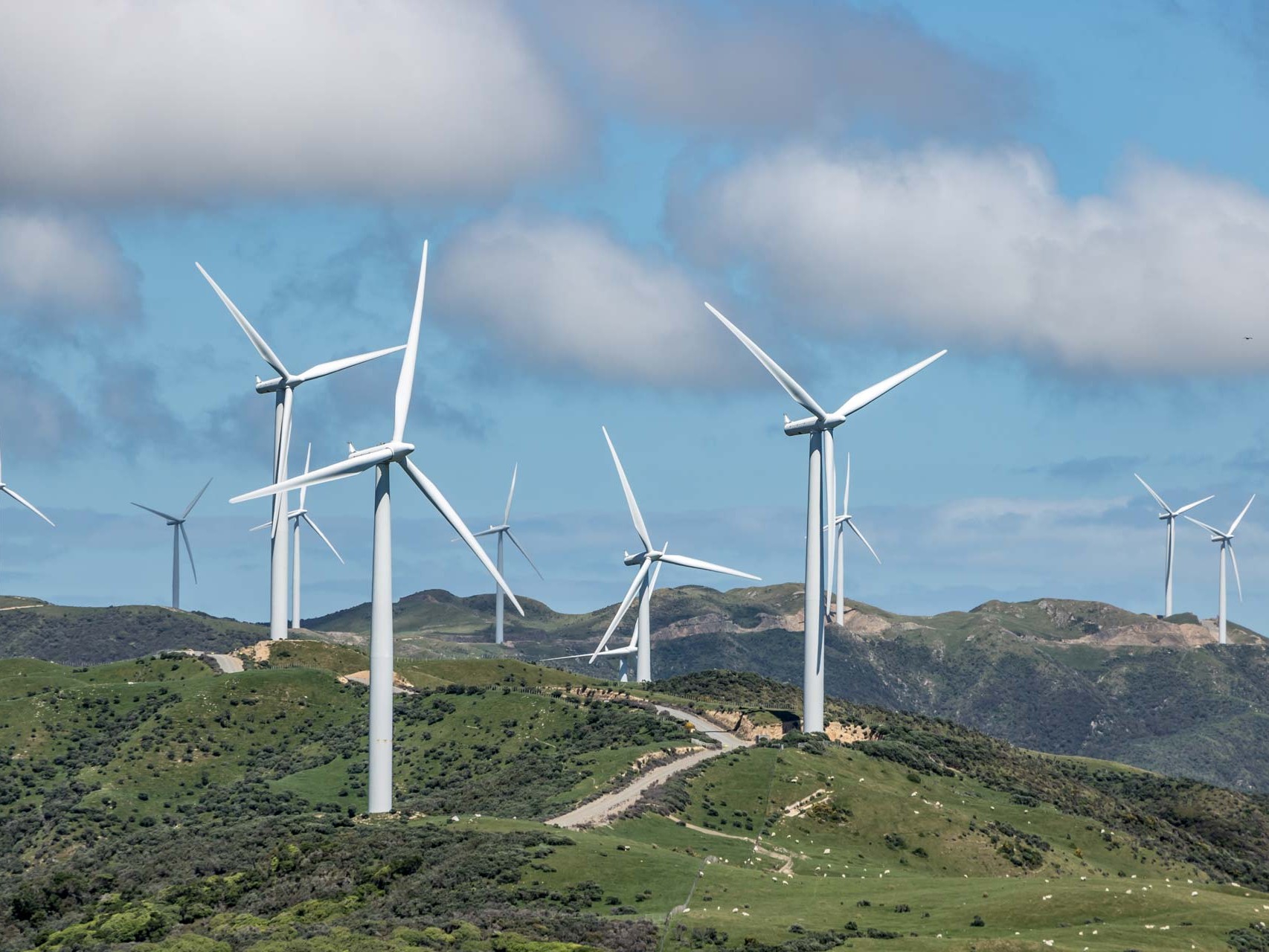 Wind turbines farm on a mountain